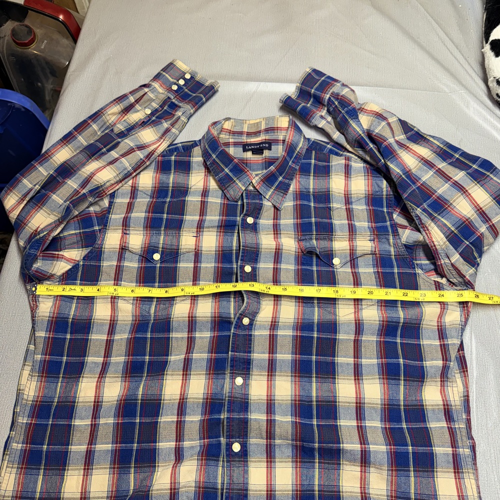 Lands End Mens XXL Plaid Western Snap Shirt Pearl Snaps - Picture 5 of 8